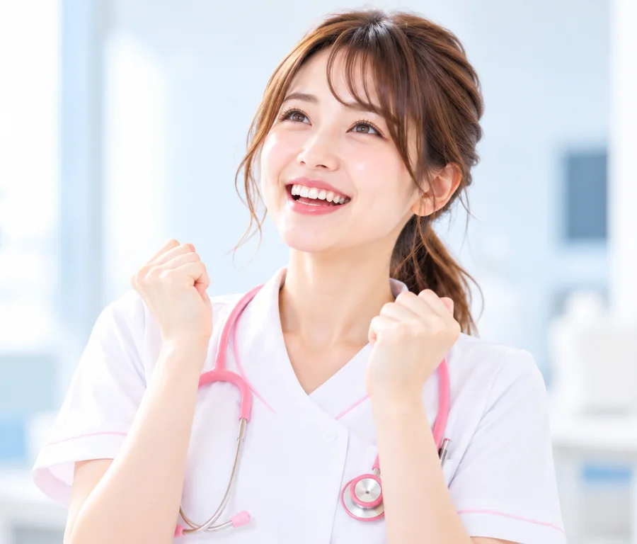 笑顔で前を見上げる看護師