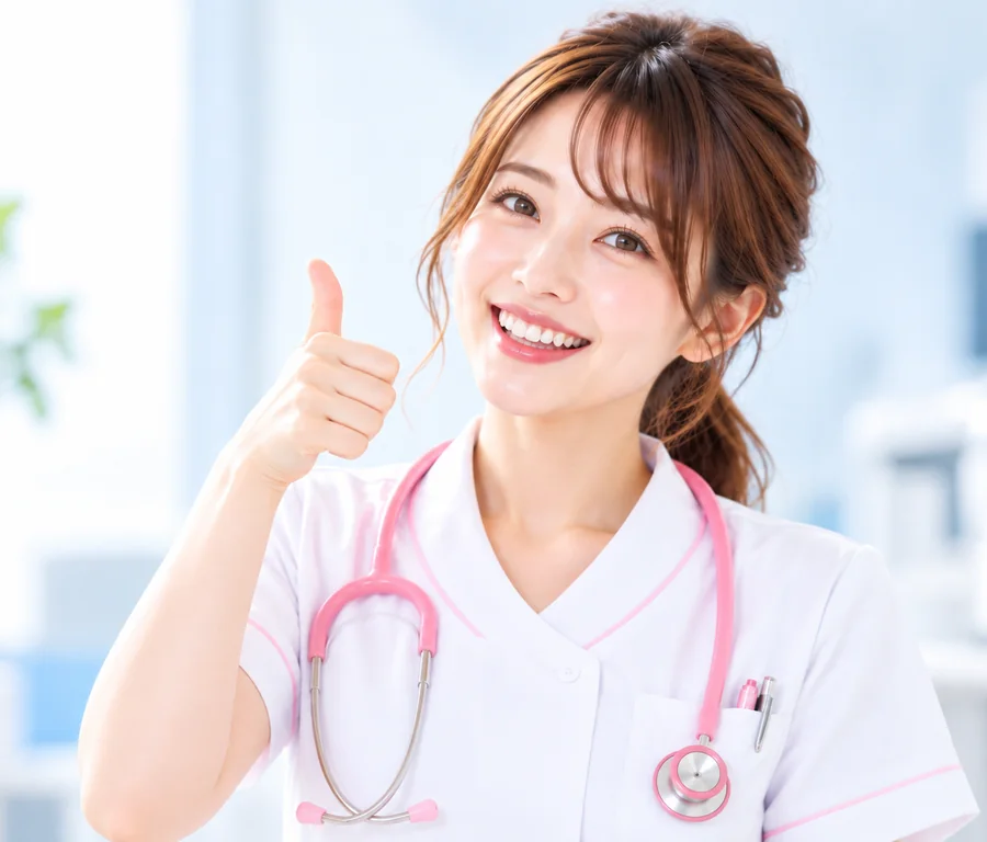 笑顔で親指を立てる看護師